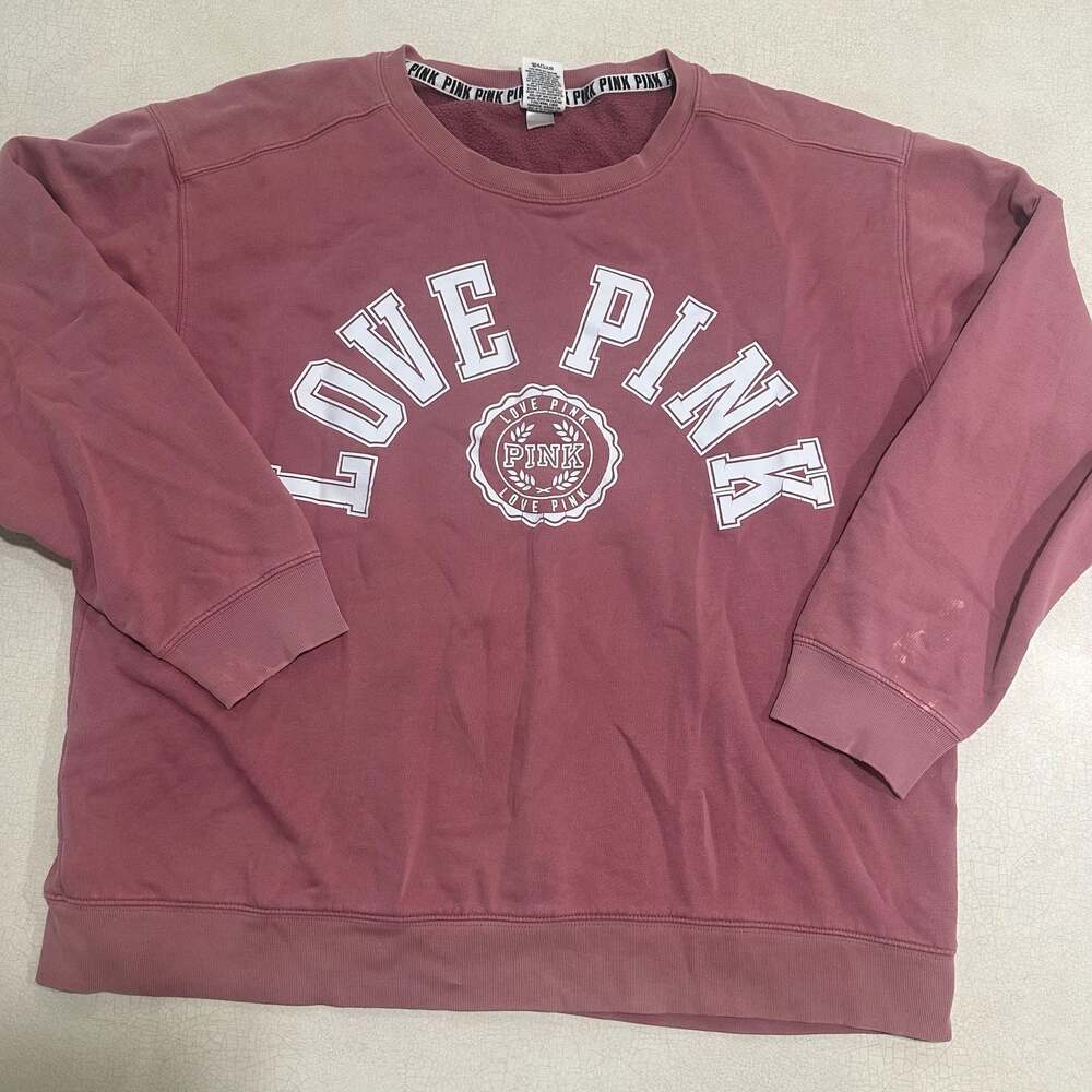 Victoria's Secret Love Pink University Logo Campus Crewneck Sweatshirt Mauve L